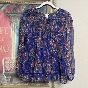 Sundance Floral Paisley Sheer Blouse - Blue and Pink